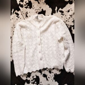WOMEN'S 80'S/90'S SCALLOPED HEM CARDI - WHITE SNOW